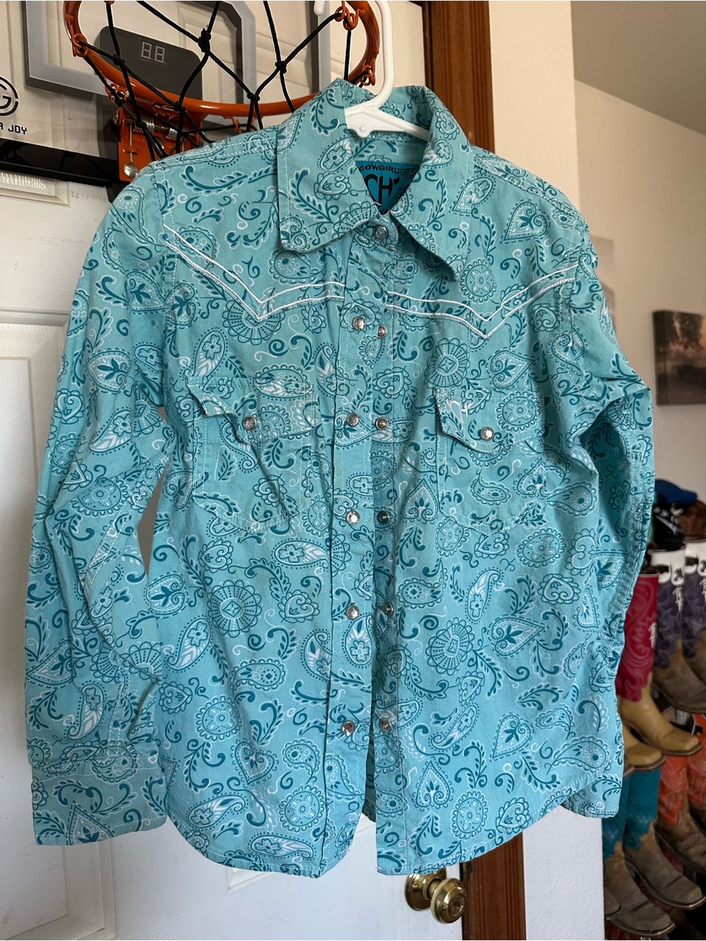 Cowgirl Hardware Turquoise Paisley Western Button-Down Shirt